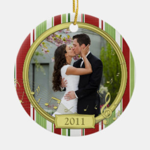 Erste Weihnachten - Stripte Music Foto Keramik Ornament