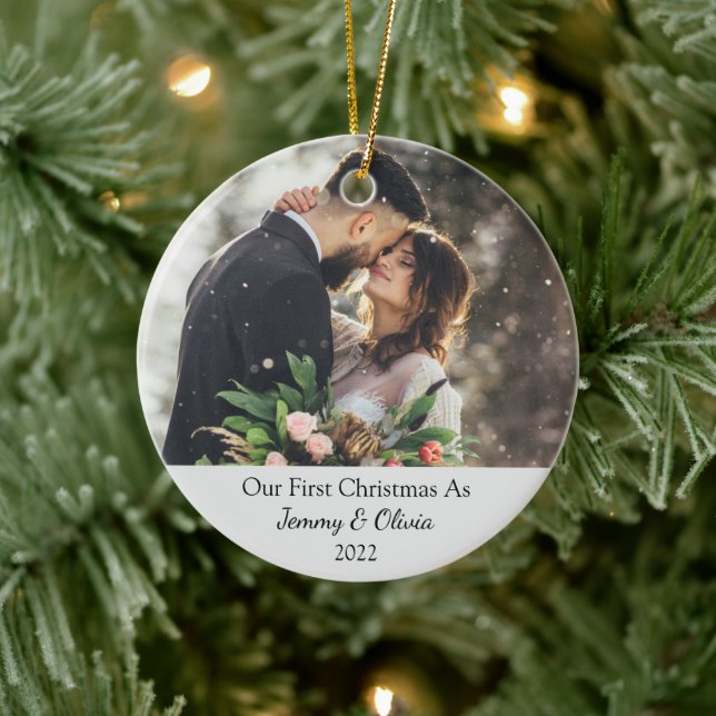 Erste Weihnachten Verheiratet als Foto Keramik Orn Ornament (Baum)