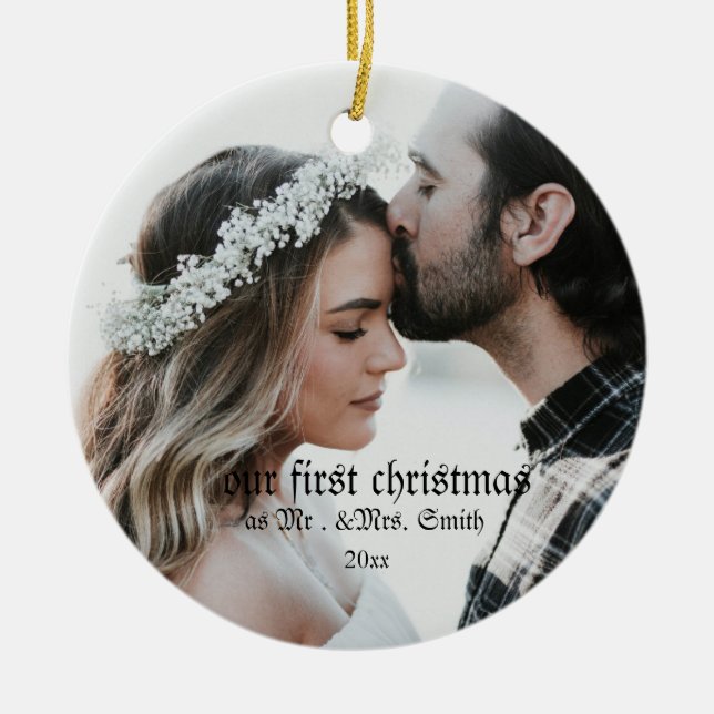 Erste Weihnachten Verheiratet als Herr & Mrs. FOTO Keramik Ornament (Vorne)