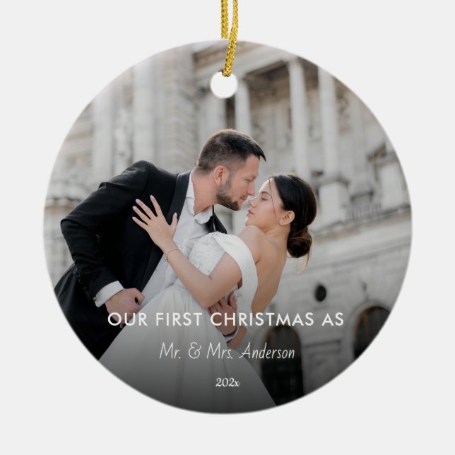 Erste Weihnachten Verheiratet als Herr & Mrs. FOTO Keramik Ornament (Vorne)