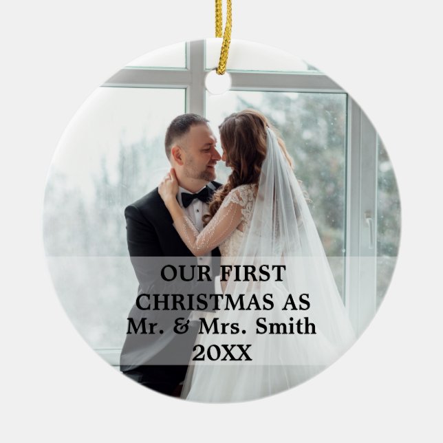 Erste Weihnachten Verheiratet als Herr & Mrs. FOTO Keramik Ornament (Vorne)