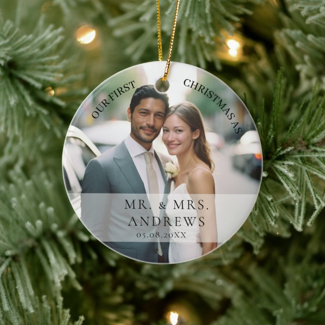 Erste Weihnachten Verheiratet als Herr & Mrs. Foto Keramik Ornament (Baum)
