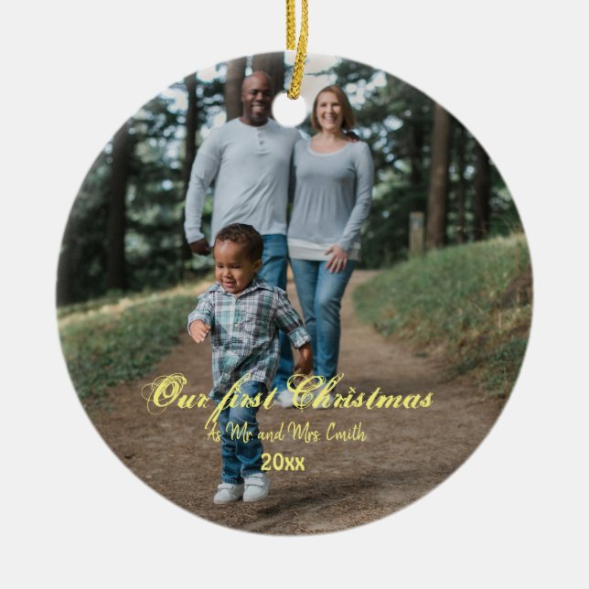 Erste Weihnachten Verheiratet als Herr & Mrs. FOTO Keramik Ornament (Vorne)