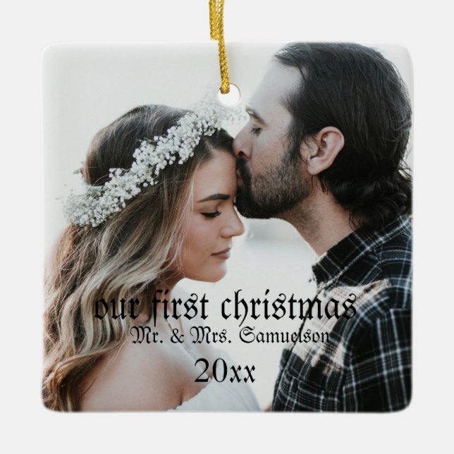 Erste Weihnachten Verheiratet als Herr & Mrs. FOTO Keramikornament (Vorderseite)