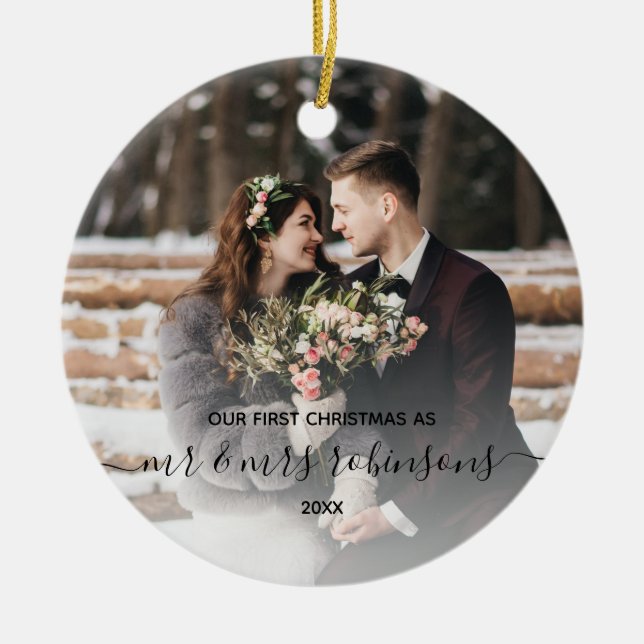 Erste Weihnachten Verheiratet als Mr. & Mrs. Foto  Keramik Ornament (Vorne)