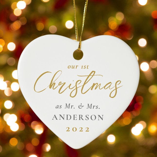 Erste Weihnachten Verheiratet als Mrs. Wedding Fot Keramik Ornament (Von Creator hochgeladen)