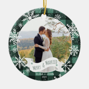 Erste Weihnachten verheiratet karierten 2 Fotos Sc Keramik Ornament
