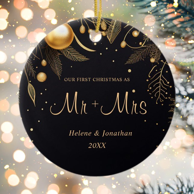 Erste Weihnachten Verheiratet Modernes Elegantes P Keramik Ornament (First Christmas Married Modern Elegant Couple Ceramic Ornament)