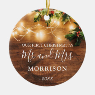 Erste Weihnachten verheiratet rustikales Holz und  Keramik Ornament