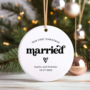 Erste Weihnachten Verheiratet Schwarz und Weiß mit Keramik Ornament