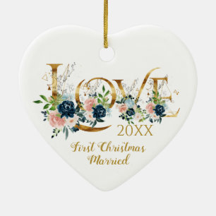 Erste Weihnachten Verheiratete Elegante Liebe Typo Keramik Ornament