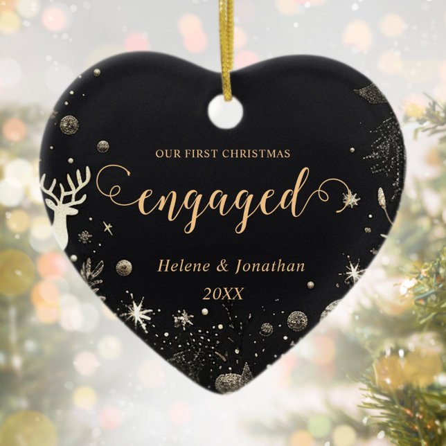 Erste Weihnachten Verlobt Gold Moderne Elegante ei Keramik Ornament (First Christmas Engaged Gold Modern Elegant Unique Ceramic Ornament)