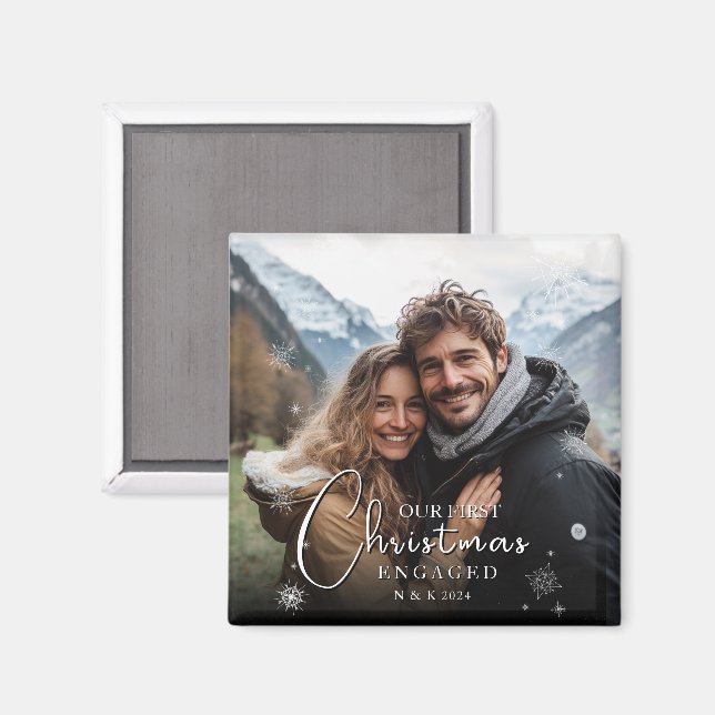 Erste Weihnachten Verlobt Happy Couple Foto Magnet (Vorderseite/Rückseite)