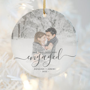Erste Weihnachten Verlobt Hinzufügen Ihres Fotos G Keramik Ornament
