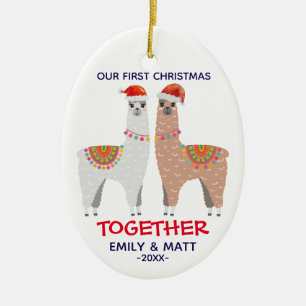 Erste Weihnachten verlobt mit Lamas Keramik Ornament