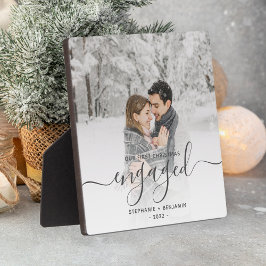 Erste Weihnachten Verlobte Custom Foto Grau Script Fotoplatte