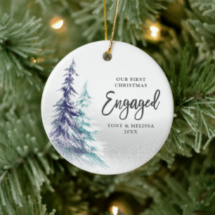 Erste Weihnachten Verlobte Personalisierte Pinienb Keramik Ornament