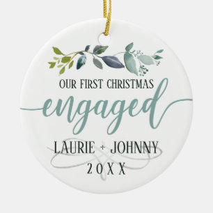 Erste Weihnachten Verlobte Wasserfarben Blätter Fo Keramik Ornament