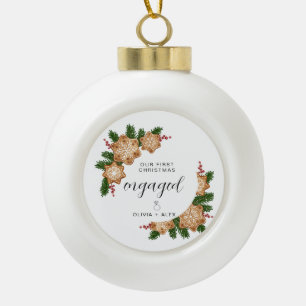 Erste Weihnachten Verlobten Personalisierten Coupl Keramik Kugel-Ornament