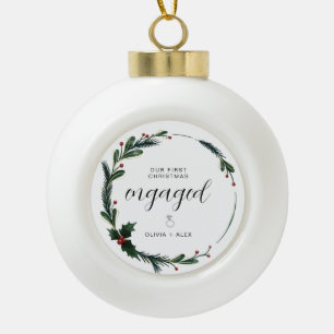 Erste Weihnachten Verlobten Personalisierten Coupl Keramik Kugel-Ornament