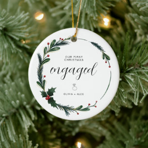 Erste Weihnachten Verlobten Personalisierten Coupl Keramik Ornament