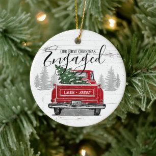 Erste Weihnachten Verlobter Vintager Truck Foto Keramik Ornament