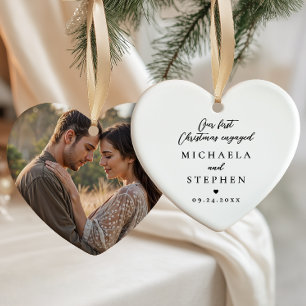 Erste Weihnachten Verlobtes Minimalistisches Foto  Keramik Ornament