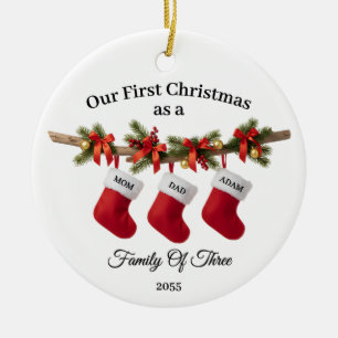 Erste Weihnachten zusammen als Familie von drei Keramik Ornament
