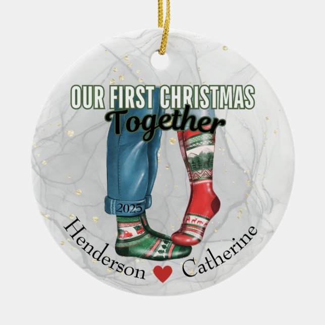 Erste Weihnachten zusammen Paar in Socken Keramik Ornament (Vorne)