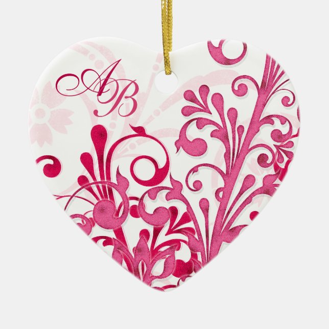 Erste Weihnachten zusammen Pink Floral Hochzeitshe Keramik Ornament (Vorne)