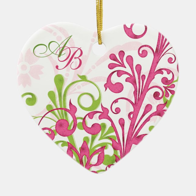 Erste Weihnachten zusammen Pink Green Wedding Herz Keramikornament (Vorne)
