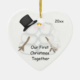 Erste Weihnachtenzusammen SCHNEEMANN-PAARE 2014 Keramik Ornament