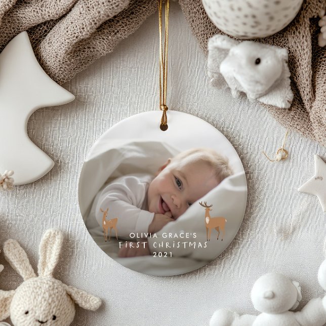 Erste Weihnachts 1 Foto Kinderdetails Hirsche Kera Keramik Ornament (Von Creator hochgeladen)