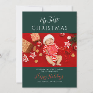 Erste Weihnachts-Babys Fotos Festlich Feiertagskarte