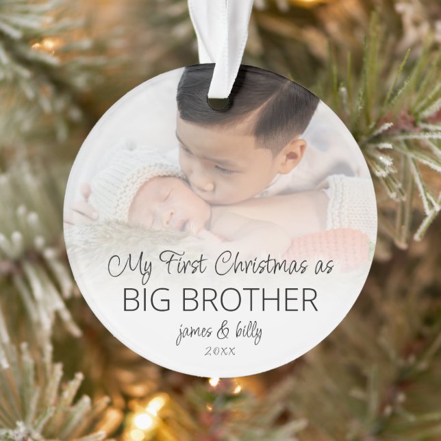 Erste Weihnachts Big Brother Names Foto Overlay Ornament (Baum)