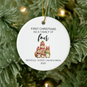 Erste Weihnachts-Chipmunk-Familie von vier Keramik Ornament