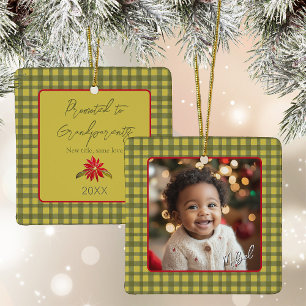 Erste Weihnachts-Großeltern Foto Green Gingham Keramikornament