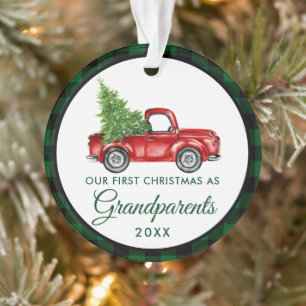 Erste Weihnachts-Großeltern Truck Green Kariert Ornament