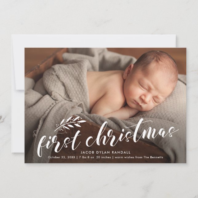 Erste Weihnachts-Handschrift Baby-Foto Feiertagskarte (Vorderseite)