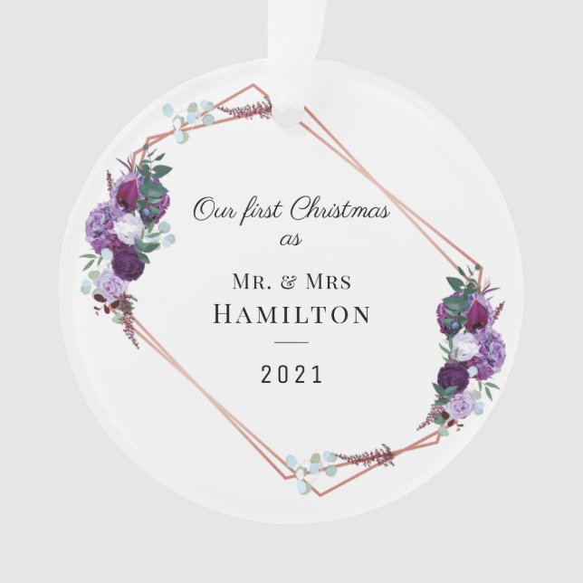 Erste Weihnachts Lila Rahmen mit geometrischer For Ornament (Vorderseite)