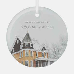 Erste Weihnachts Neue Zuhause-Adresse Custom Foto Ornament Aus Glas