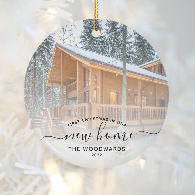 Erste Weihnachts Neue Zuhause Custom Foto Black Sc Keramik Ornament (Von Creator hochgeladen)