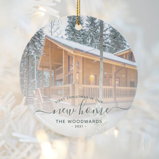 Erste Weihnachts Neue Zuhause Custom Foto Green Sc Keramik Ornament (Von Creator hochgeladen)