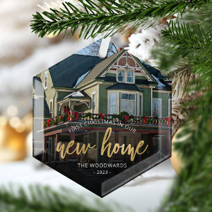 Erste Weihnachts-Neuerscheinung Zuhause Gold Scrip Ornament Aus Glas