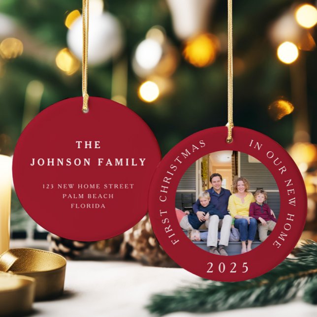 Erste Weihnachts New Zuhause Red Foto Keramik Ornament (First Christmas New Home Red Photo Ceramic Ornament)