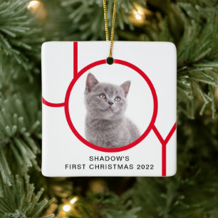 Erste Weihnachts Niedlich Cat Kitten Joy Custom Fo Keramikornament
