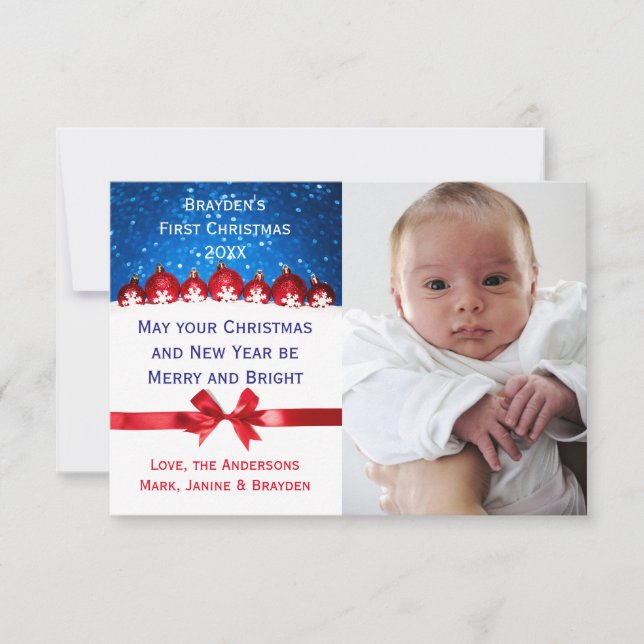 Erste Weihnachts Rote Ornamente - 3x5 Weihnachtska Einladung (Vorderseite)