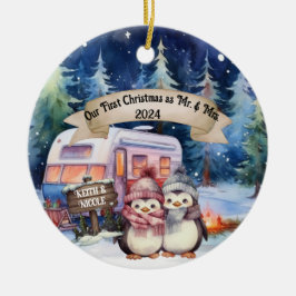 Erste Weihnachts RV Camping Couple neu Keramik Ornament