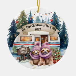 Erste Weihnachts RV Camping Couple neu Keramik Ornament