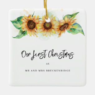 Erste Weihnachts Sonnenblume Vielen Dank Keramikornament